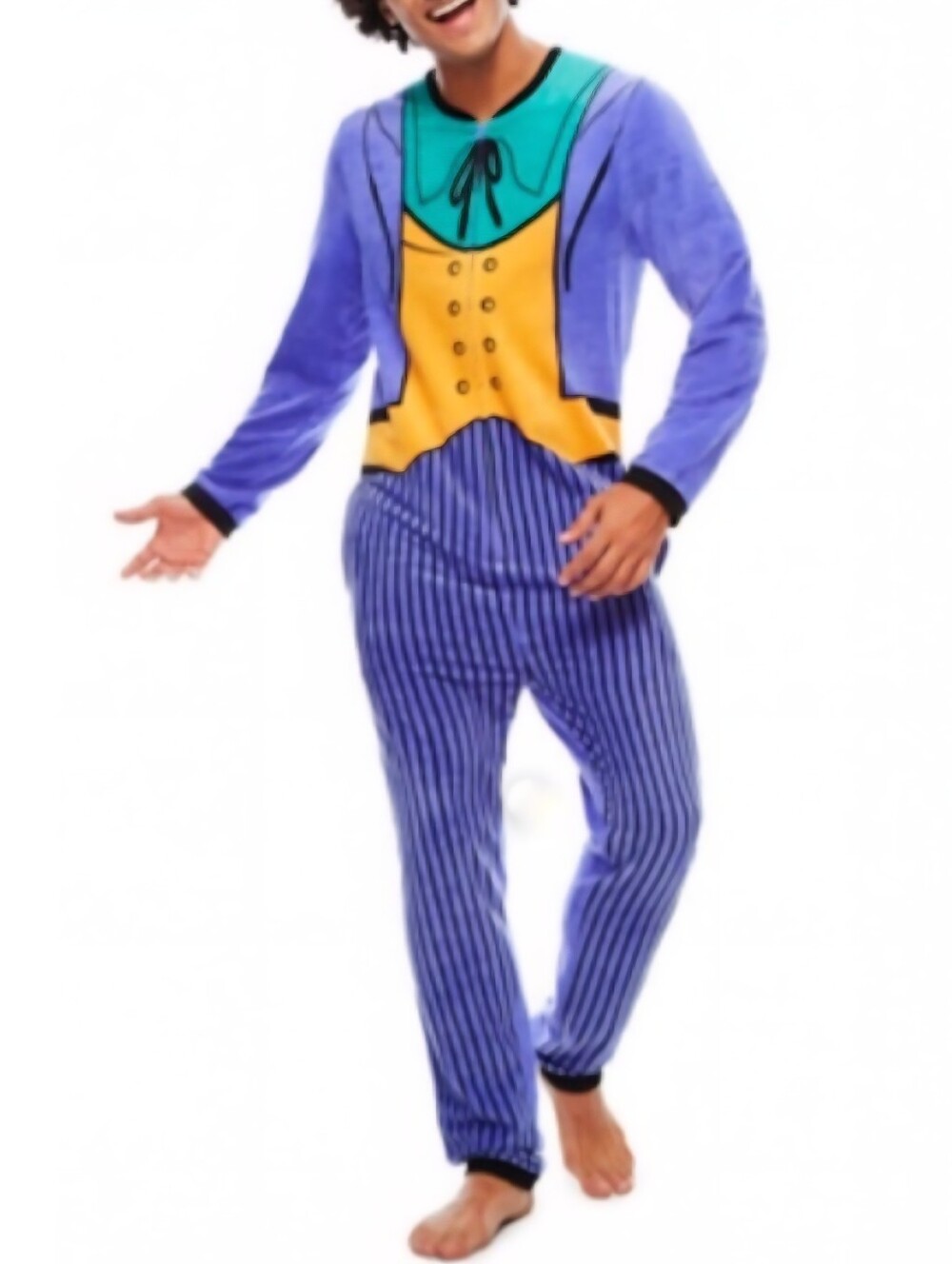 DC Comics ‘The Joker’ Onsie Pajama Costume Men's Large L Purple Striped Suit EUC